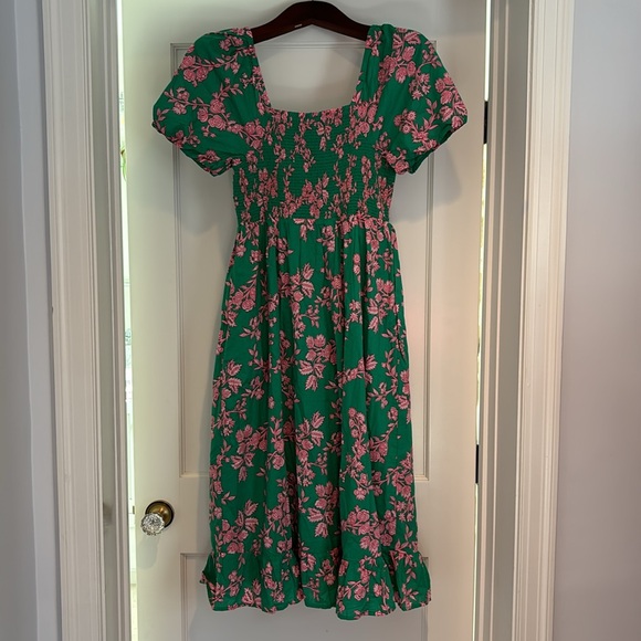 NWOT Reimagined by J Crew J Crew Factory smocked green & pink floral midi dress - Picture 9 of 16